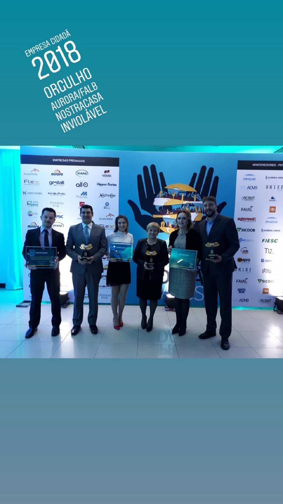 Aurora recebe prêmio de Empresa Cidadã com o case Casamento Cooperado Fundação Aury Luiz Bodanese