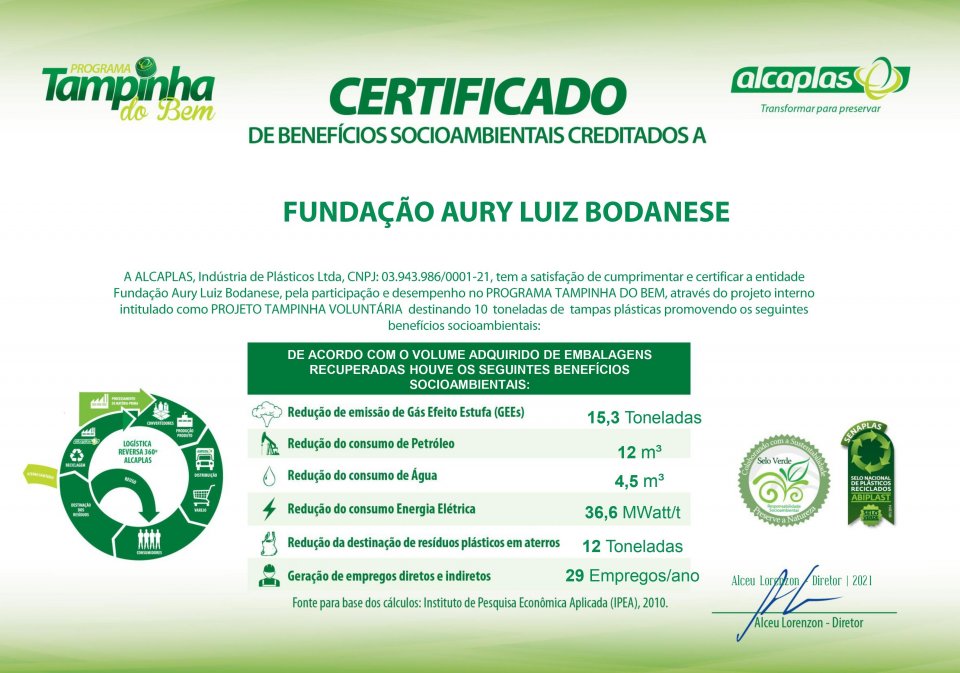 FALB recebe certificação da Alcaplas